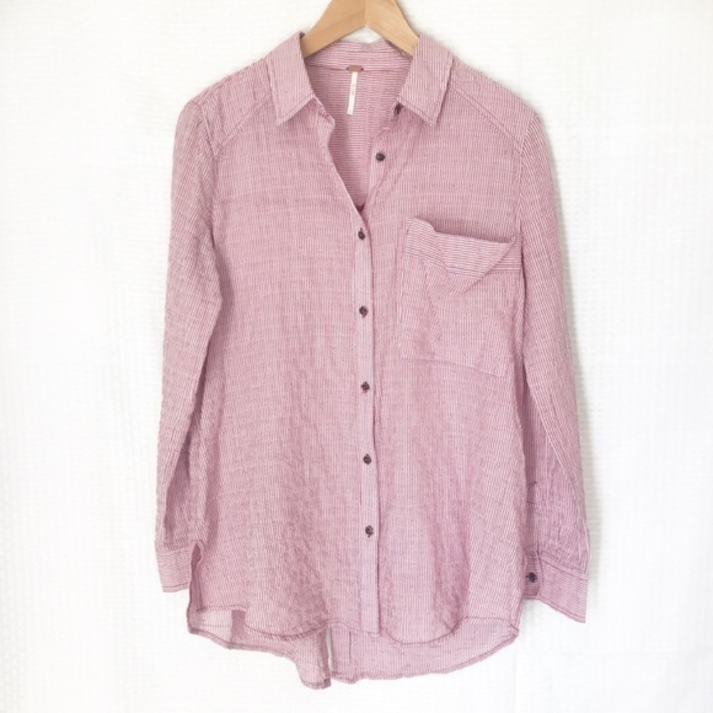 FREE PEOPLE // Red striped long sleeve button down